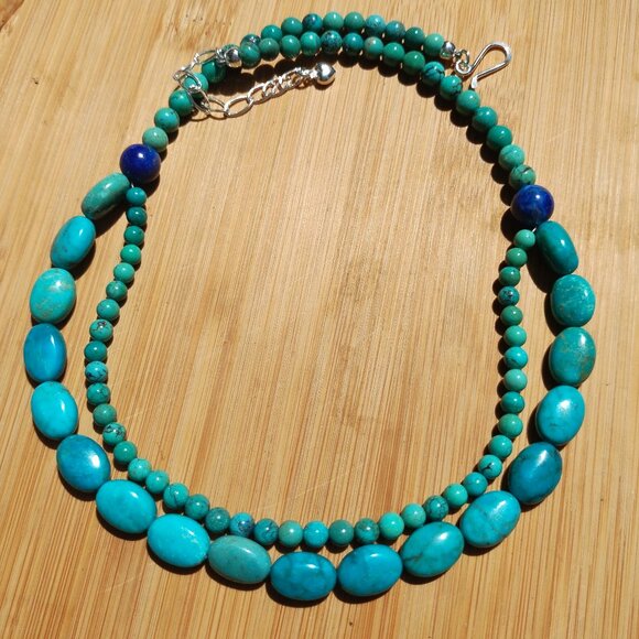 Jay King DTR mine finds Azure Peaks Turquoise and Lapis layered necklace 925 - Picture 1 of 3